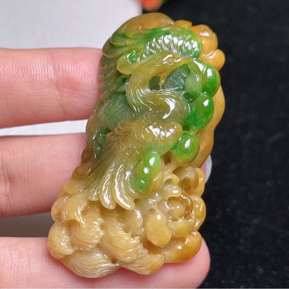 Jade yellow and green pendant Myanmar jade pendant